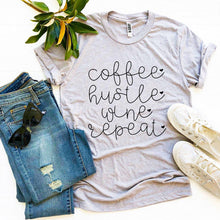 Load image into Gallery viewer, Coffee Hustle Wine Repeat T-shirt