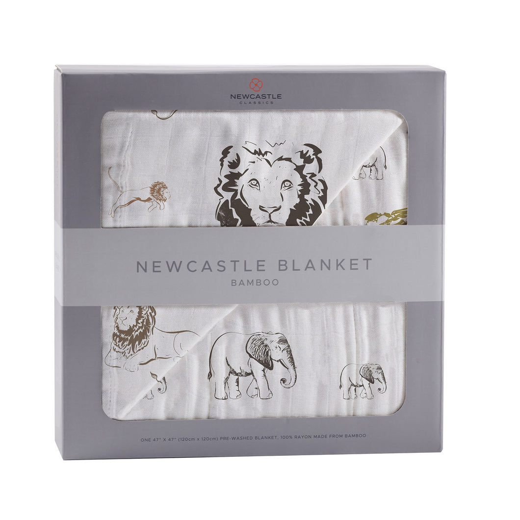 Hear Me Roar Lion and Rhinos and Elephants Newcastle Blanket